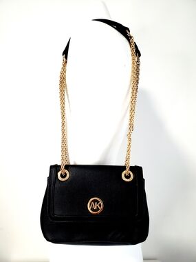 Anne Klein Black Shoulder Bag with Gold Chain Straps